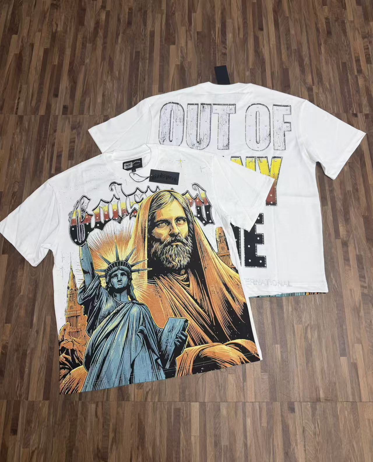 25ss Trendy GOD Skull Print Vintage Summer Loose Casual Short Sleeve Unisex Hip Hop T-Shirtp 250910