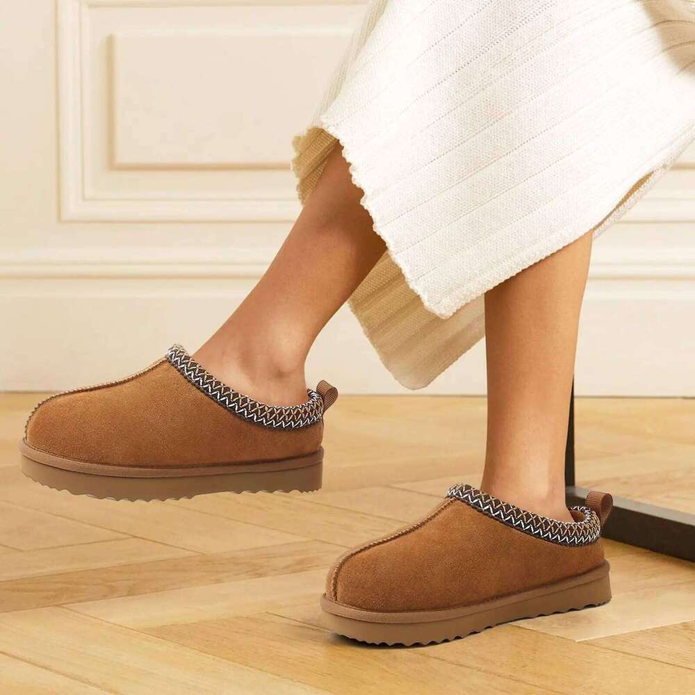 Kidmi Fuzzy House Winter Genuine Suede Snow Warmful Soft Ankle Boots Water Resistant Women Fur Slippers