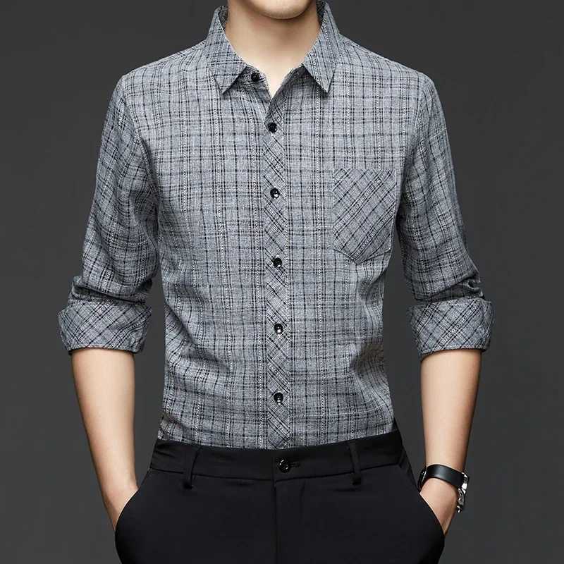 New Mens Casual and Fashionable Long Sleeved Cotton and Linen Shirt with Stripes Comfortable and Breathable Versatile Top M260305