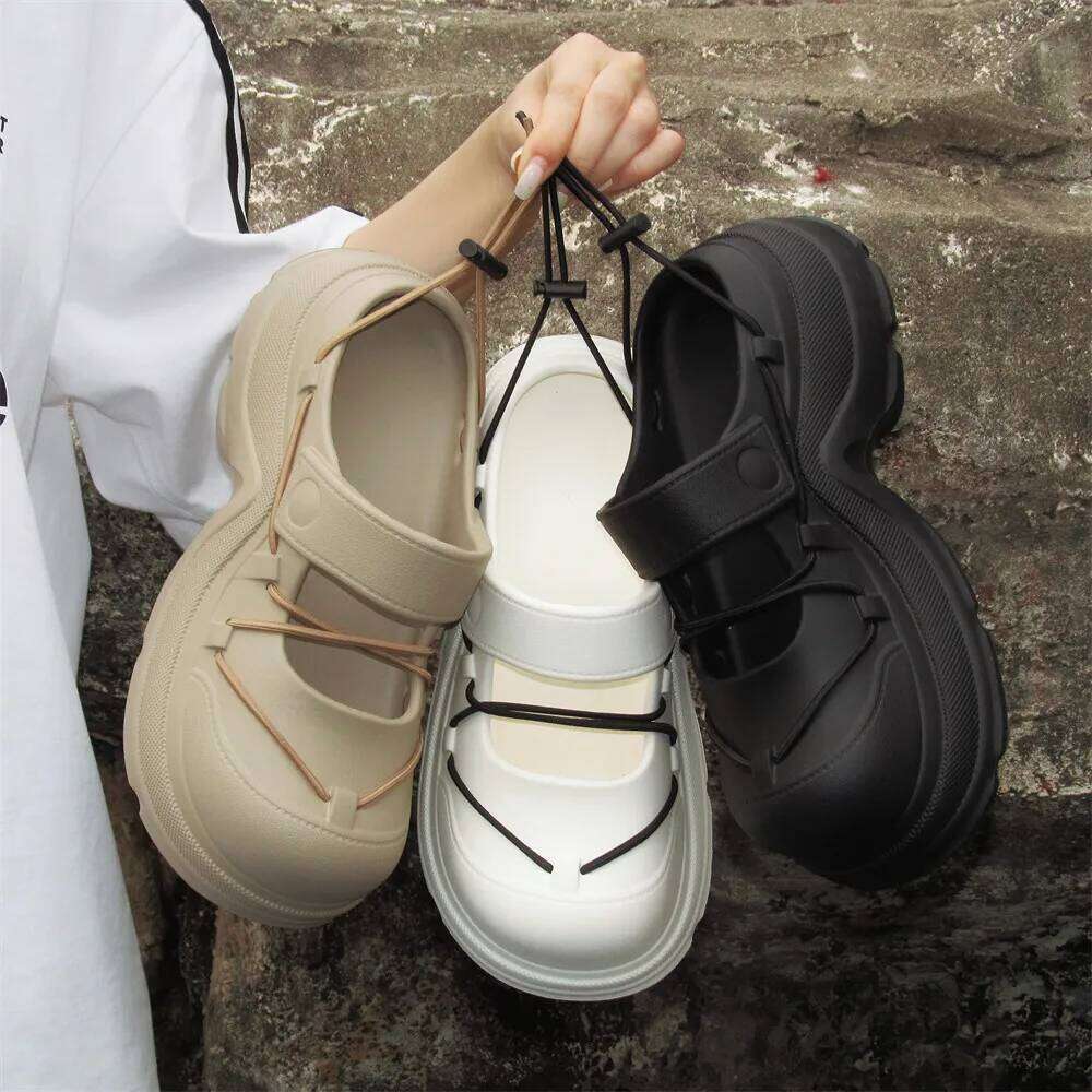 Street Platform Slippers For Woman Summer Shoes DIY Lace-up Style Fashion Clogs Soft EVA Anti-slip Female Leisure Sandals