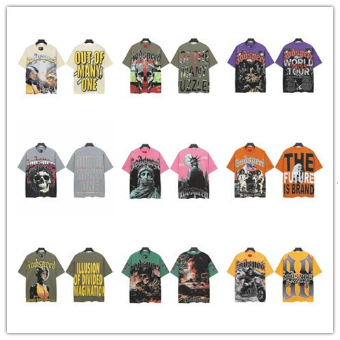 25ss Trendy GOD Skull Print Vintage Summer Loose Casual Short Sleeve Unisex Hip Hop T-Shirtp 250910
