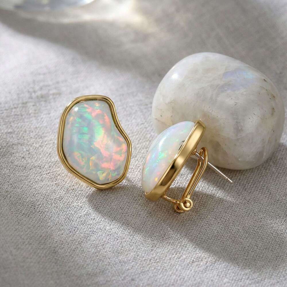 Vintage Irregular Opal Light Luxury Niche High-End Personalized Earrings Fashionable Versatile Retro Ear Accessories High-Quality