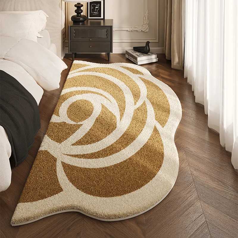 French Style Bedside Rug - Luxury Premium Short Plush Non-Slip Fall-proof Bedroom Carpet for Master BedroomT260305