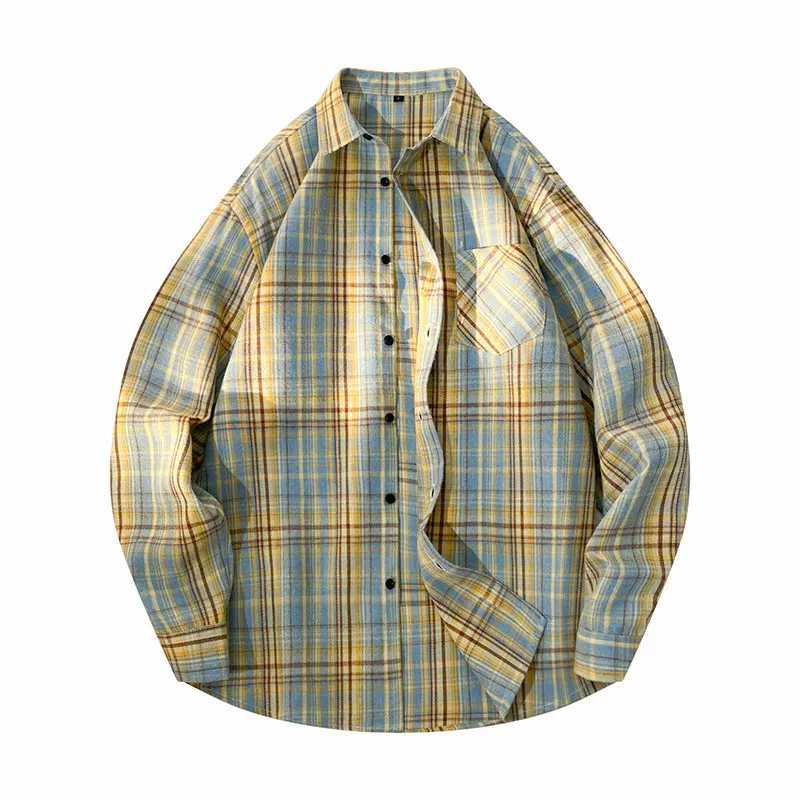 Spring Mens Red Plaid Shirt Blue Single-Button Collar Long-Sleeve Shirts New 2026 Arrival M260305