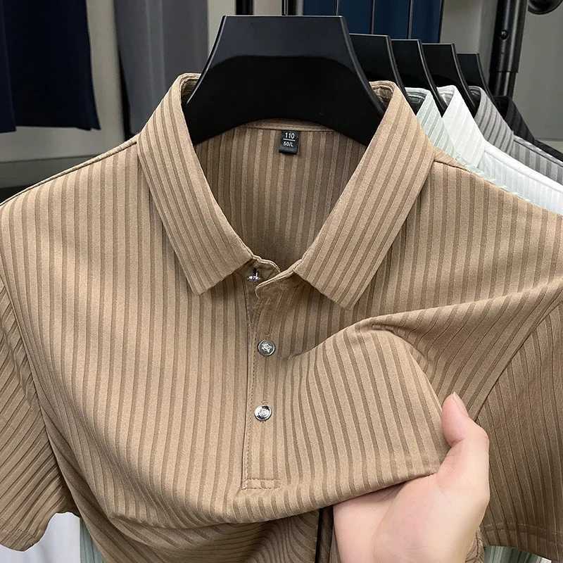 2025 New Mens Casual Fashion Striped Short SLeeved Collar Shirt Breathable and Comfortable Summer Versatile T-shirt M260305