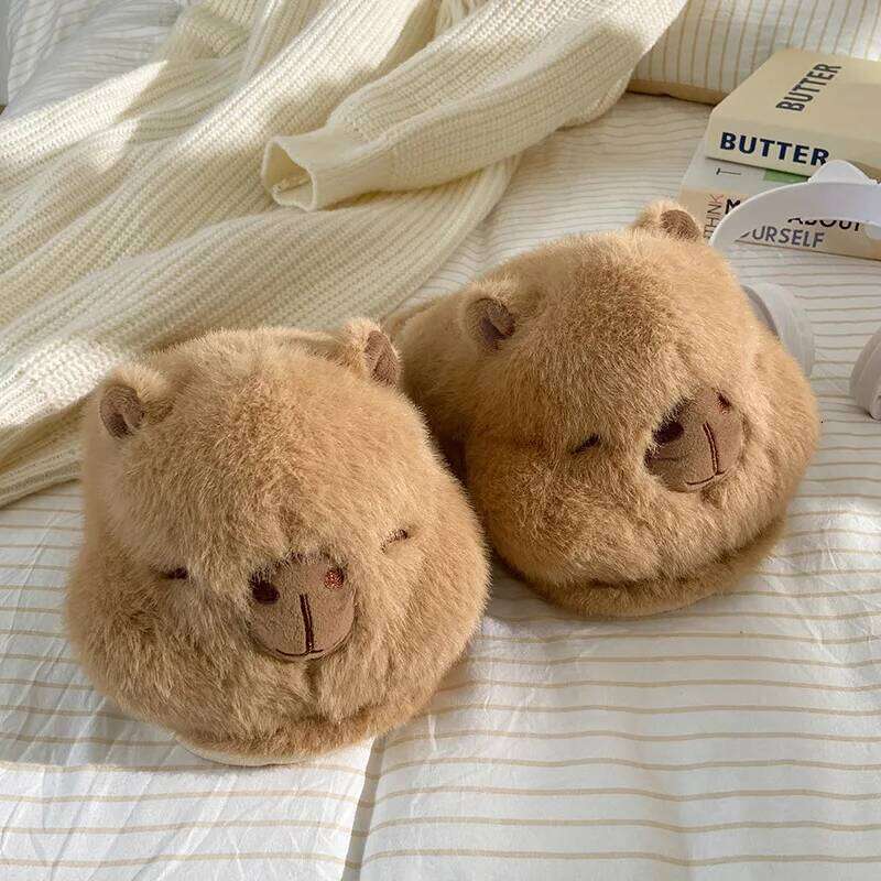 Women Indoor Fluffy Slippers Cute Cartoon Style Autumn Winter House Shoes Warm Plush Anti-slip Female Home Floor Cotton Slides