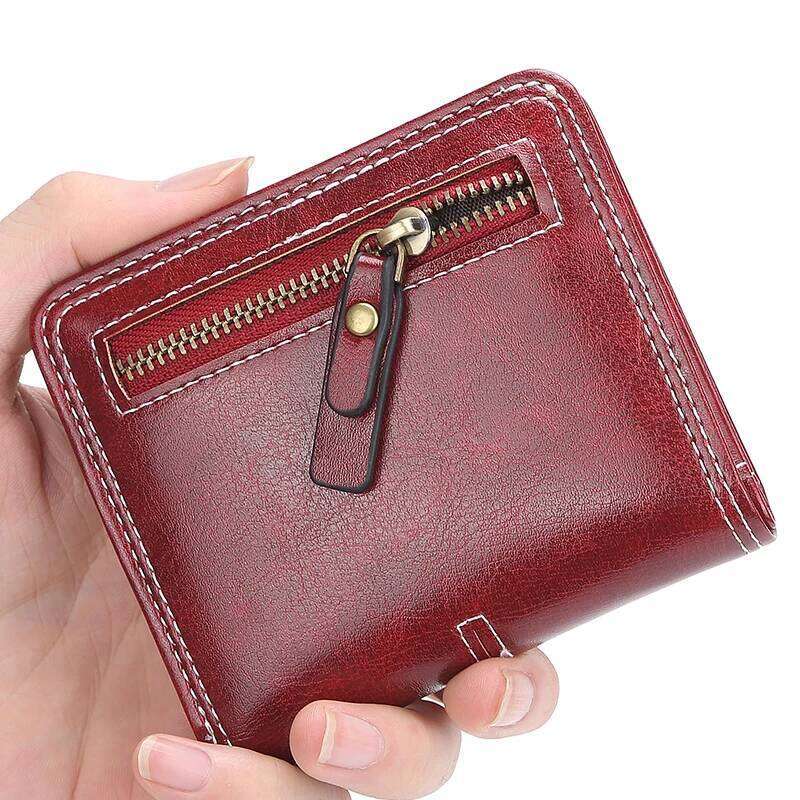 Women's Short Wallet Multi-Card Oil Wax Skin Coin Purse Fashion All-In-One Zipper Card Bag C260304