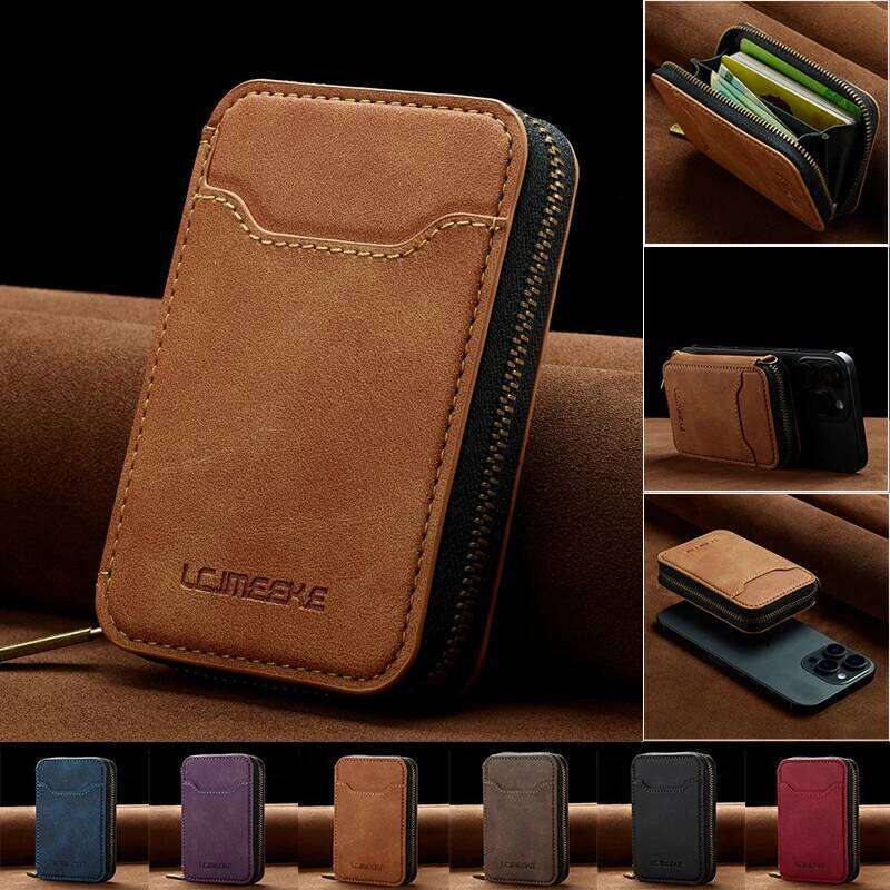 EUCAGR RFID Shielded Magnetic zipper Holder Wallet Premium Synthetic Leather for Phone & Cards, Compact Design, Ideal Gift C260304