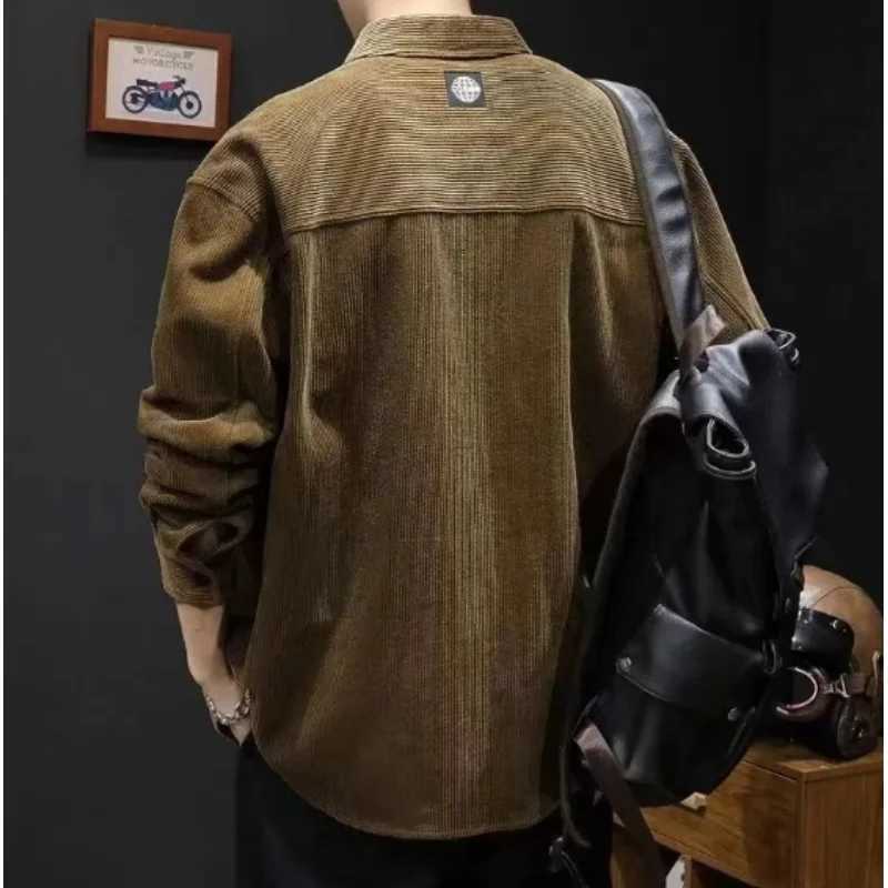 Mens Cardigan Corduroy Shirt Jacket 2024 New Spring Autumn Casual Thin Bomber Jackets Men Workwear Oversize M-5XL M260305