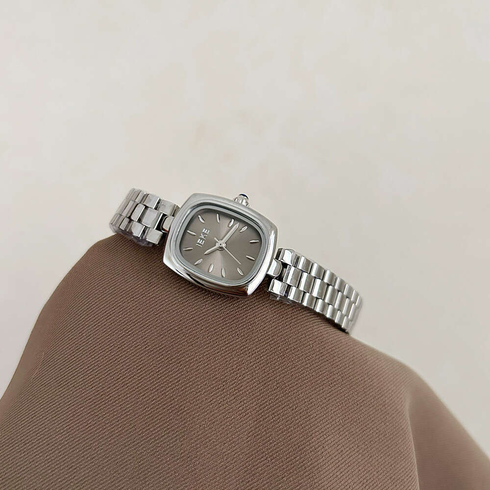 With Box New Steel Strap Women's Cool Silver Gray Design Fashion Small Square Watch Dainty Free gift