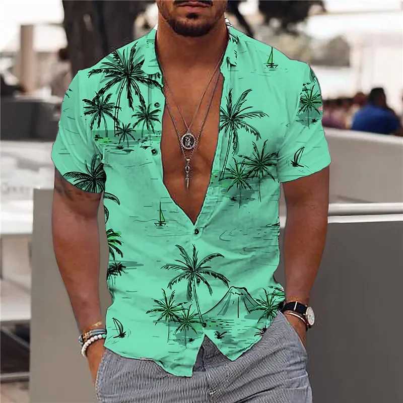 2024 Coconut Tree Shirts For Men 3d Printed Mens Hawaiian Shirt Beach 5xl Short Sleeve Fashion Tops Tee Shirt Man Blouse Camisa M260305