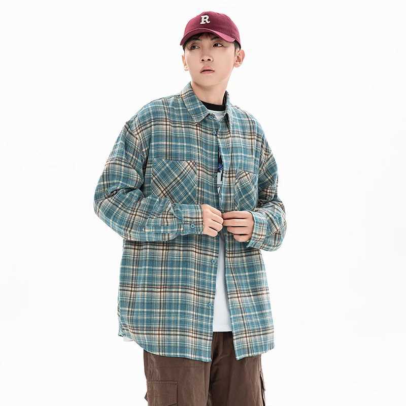 Cityboy Girls Student Loose Casual Oversize Long Sleeve Plaid Shirts Sunscreen Cardigan Men Women Shirts Campus Couple Clothing M260305