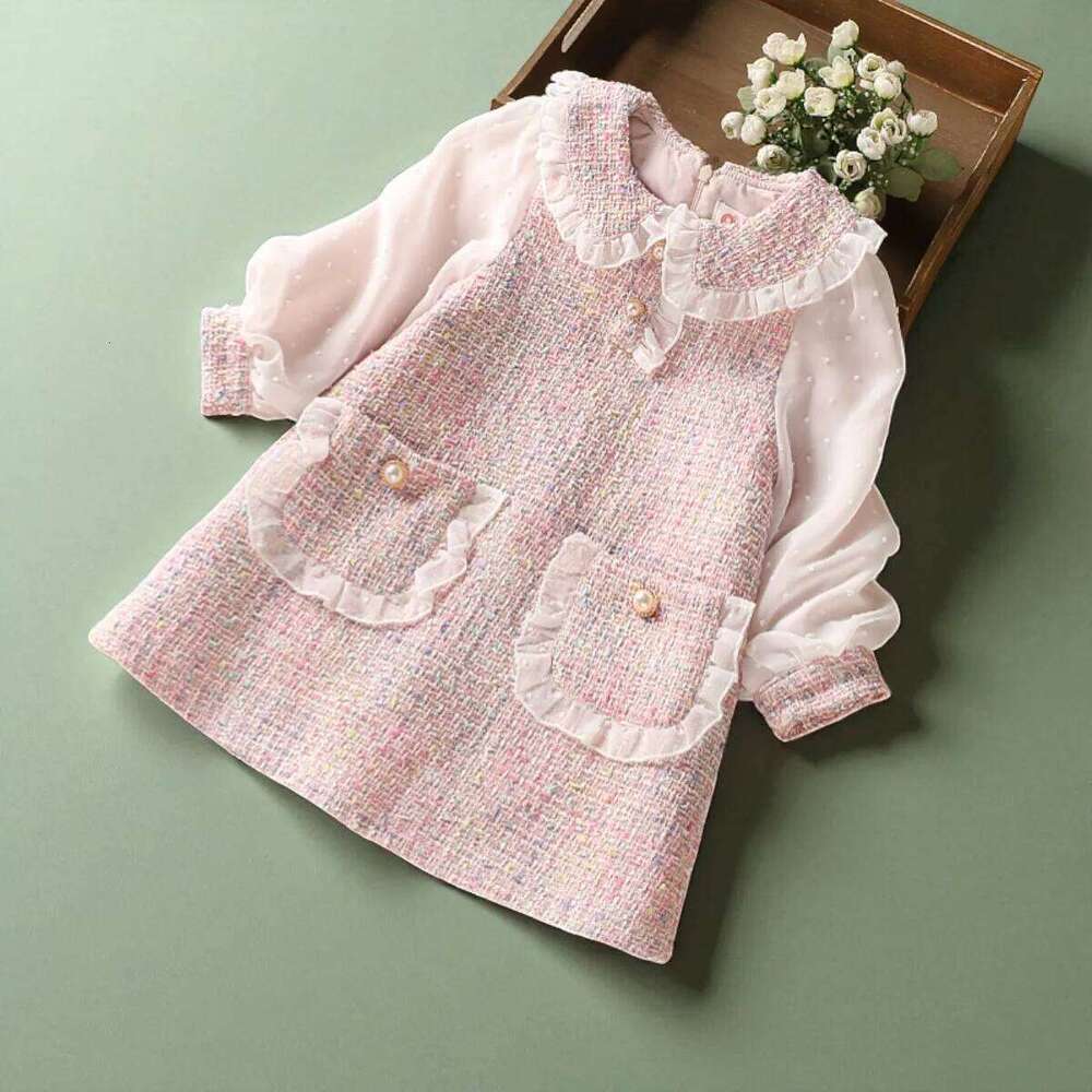 Cute Baby Girls Dresses Spring Autumn Puffle Sleeve Kids Princess Clothes Plaid Doll Collar Party Teens Wear for 6 8 10 12 Years Z260305