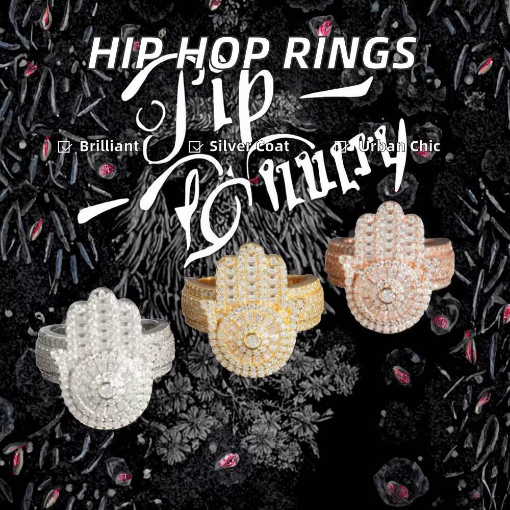 New Arrivals 925 Sterling Silver VVS Moissanite Hamsa Ring Hip Hop Style Iced Out Mens Diamond Moissanite Ring