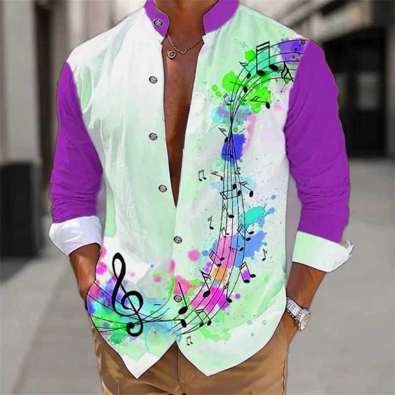 Mens shirt long-sleeved fashion cardigan music notes shirt Hawaiian 3D printed shirt XS-6XL super large size shirt comfortable M260305