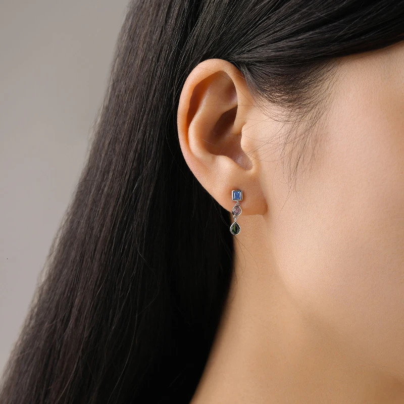 Ailmay 925 Sterling Silver Fashion Rainbow CZ Geometric n Stud Earrings For Women Girls Wedding Party Accessories Jewelry 260303