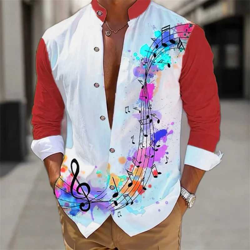 Mens shirt long-sleeved fashion cardigan music notes shirt Hawaiian 3D printed shirt XS-6XL super large size shirt comfortable M260305