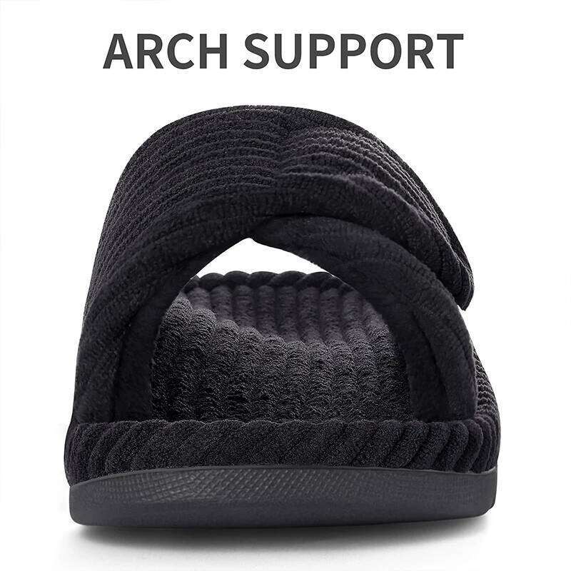 Kidmi Corduroy Bedroom Shoes with Arch Support Velcro Adjustable Women's Cotton House Slippers for Women