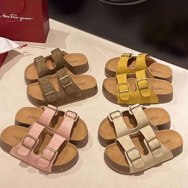 Kidmi Women's Sandals Soft-soled Platform Fashion Slip-on Shoes Indoor And Outdoor Can Be Wear Roman-style Belt-buckle Slippers