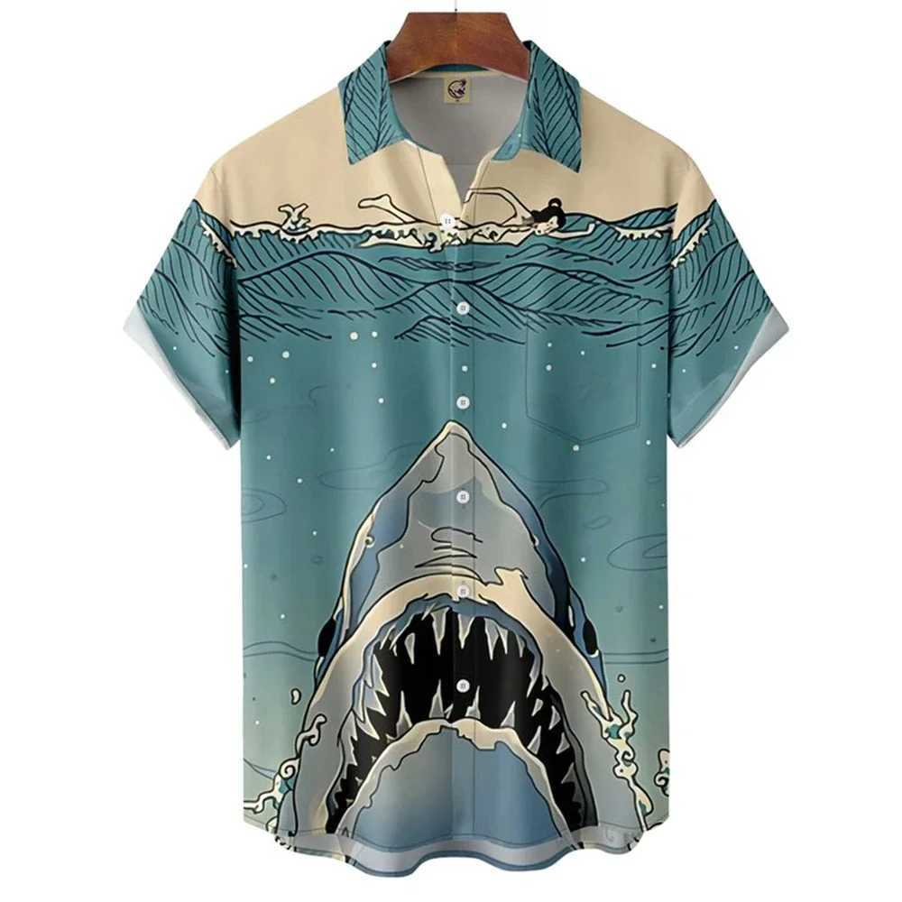 New Men Hawaiian Blouse Tshirt 3D Animal Print CloTHes Fashion Button Mens Shirts Short Sleeve Lapel Streetwear Shirt Top M260305