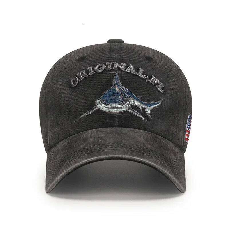 Popular Cartoon Washed Embroidered Shark Baseball Cap Y260304