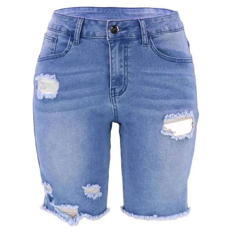 New Washed Ripped Denim Shorts for Spring Summer. Women's Trendy and Individualistic Straight-leg High-waisted Short Jeans XJ260305