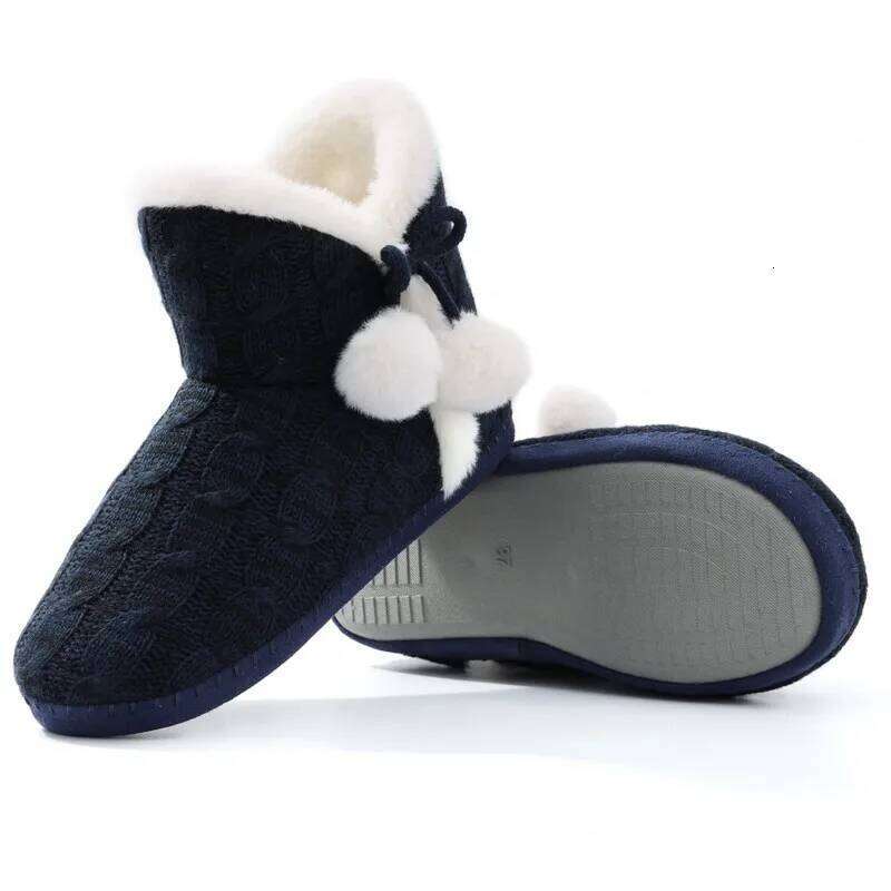 Kidmi Women's Winter Fuzzy Knitted Ankle Slippers Warm House Cotton Shoes Outdoor Indoor Plush Lining Boots