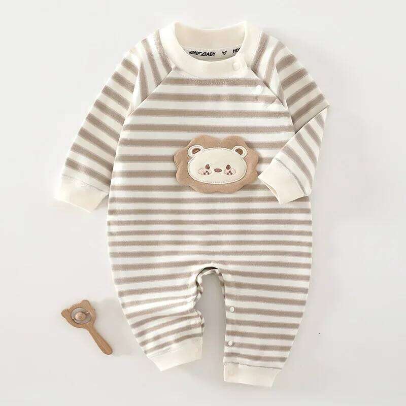 Somenie Unisex Baby Romper Autumn and Winter Clothing Pure Cotton Boy Girls Cute Bear Print Onesie for 3-6-9-12M Z260304