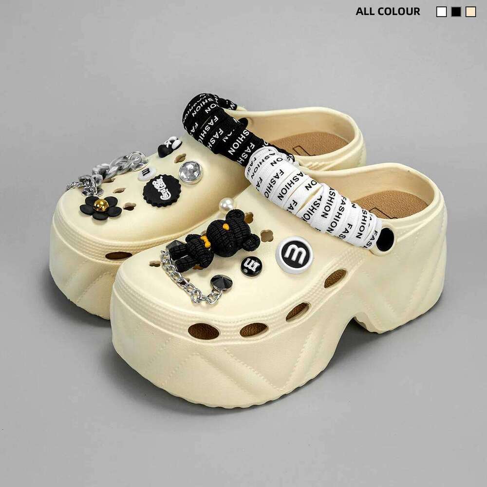 Women Summer Slippers 7CM Thick Bottom DIY Bear Accessories Fashion Clogs Female Wedges Shoes Beach Slides Street Sandals