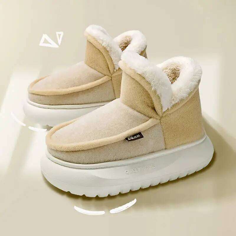 2025 New Winter Cotton Slippers Women Men Home Floor Warm Shoes Soft Plush Thick Sole Couples Indoor Street Snow Boots