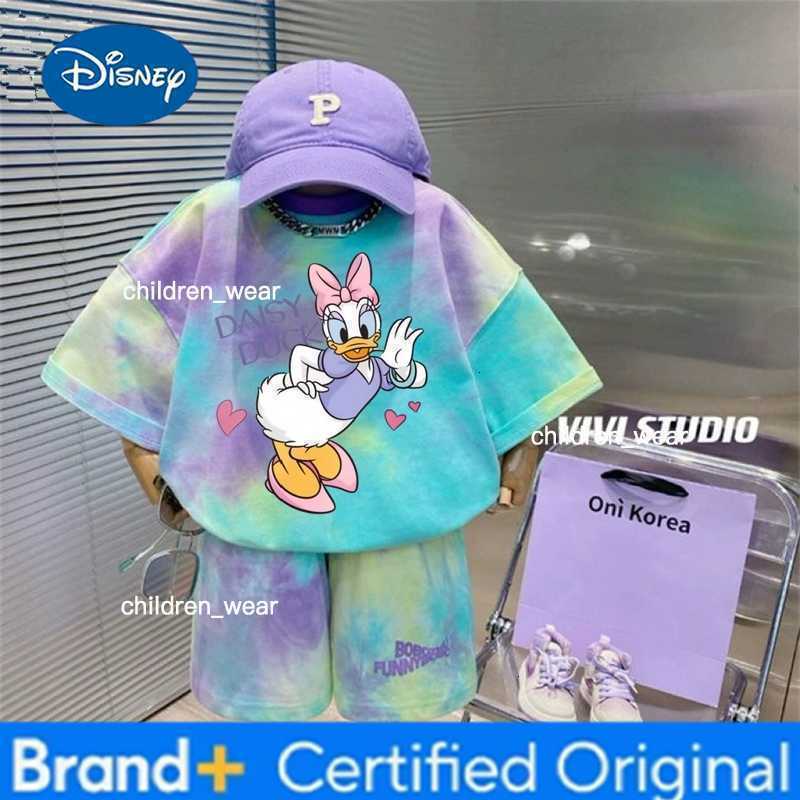 Disney Summer Baby Clothes Set Kid Girls Duck Printed T-Shirts and Shorts 2pcs Suit Children Short Sleeve Tie Dye Outfits H260305