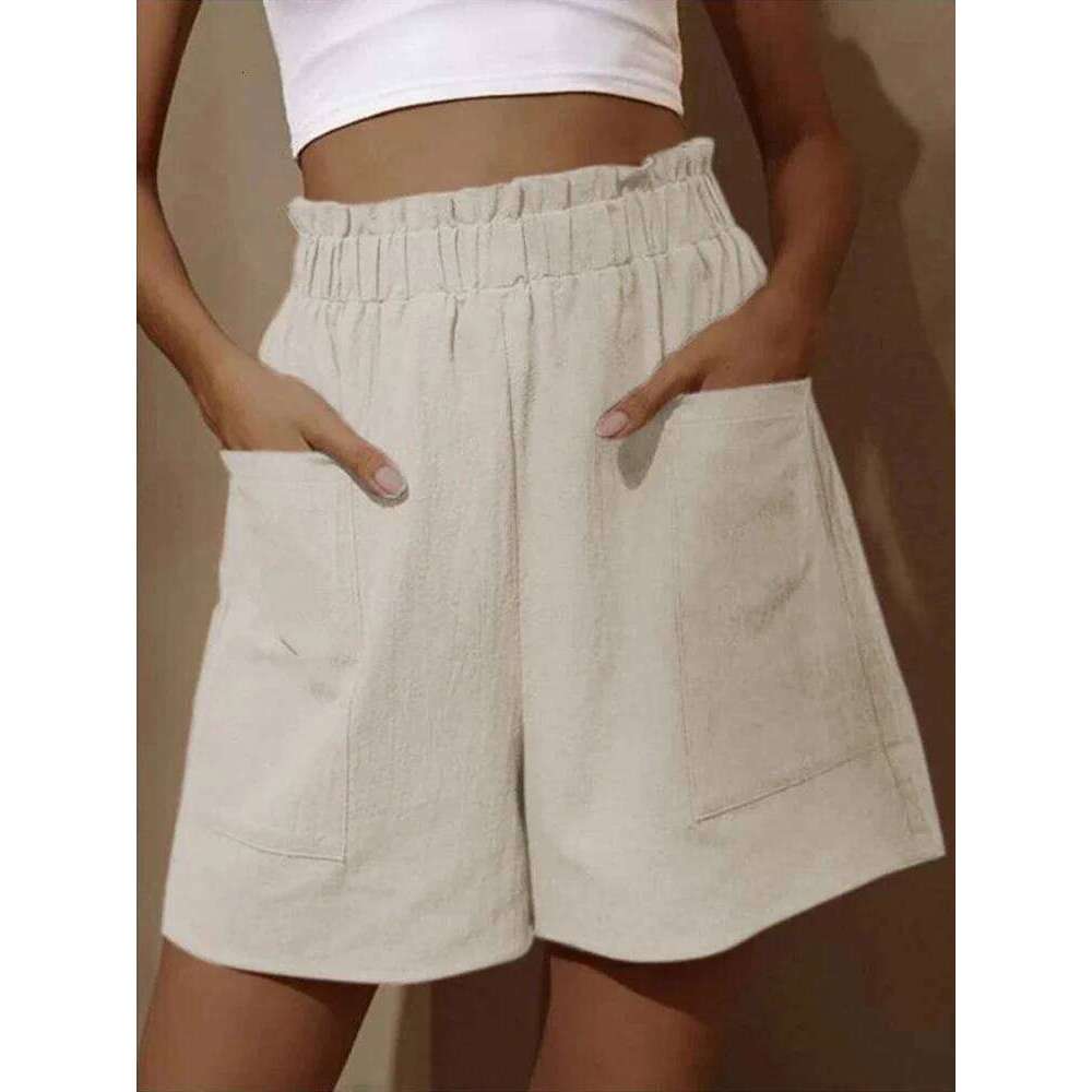 Summer New Casual Linen Women Gym Workout Loose Straight Short Pants Black High Waist Female Chic Lady Shorts Thin XJ260305