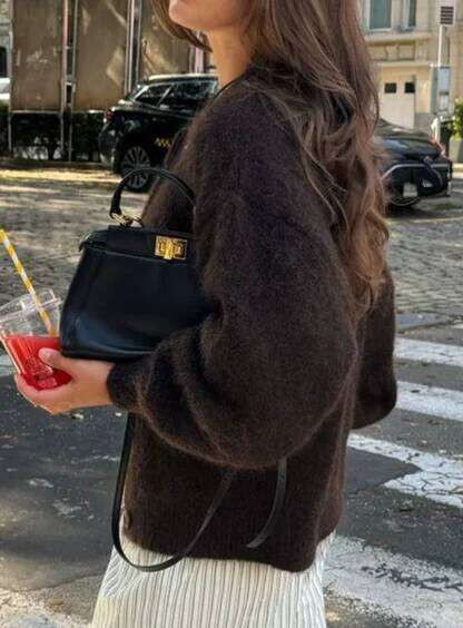 Women's Short Cardigan Autumn And Winter Solid Color Stretch Round Neck Elegant Sweater Women Fashionable Casual Top XJ260305