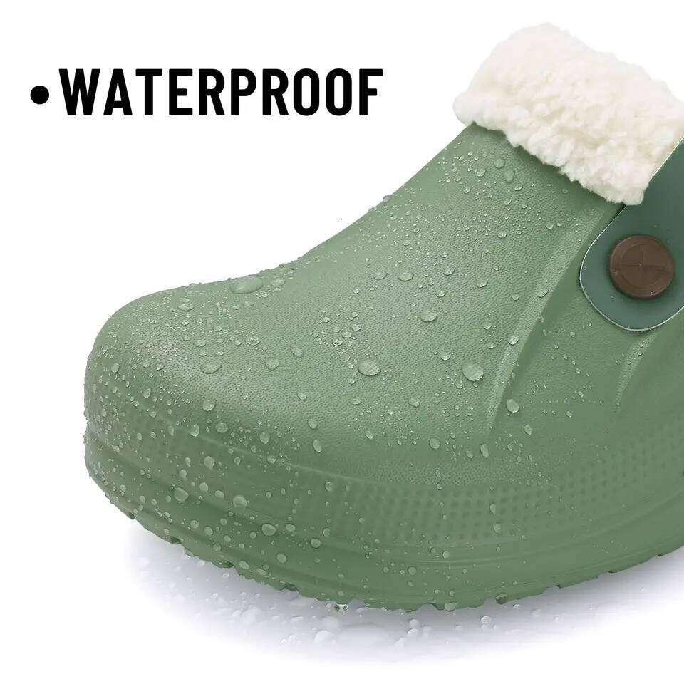 Kidmi Fur Lined Clogs Classic Winter Waterproof House Slippers For Women With Padded EVA Garden Shoes