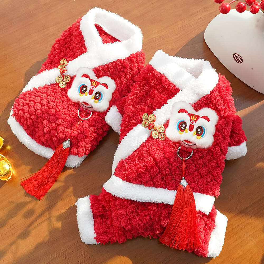 Famous brand Lion Dance Fleece Lined Warm Pet Clothes Teddy Tang Suit New Year Costume Dog Supplies Cat Dress pupakaIK