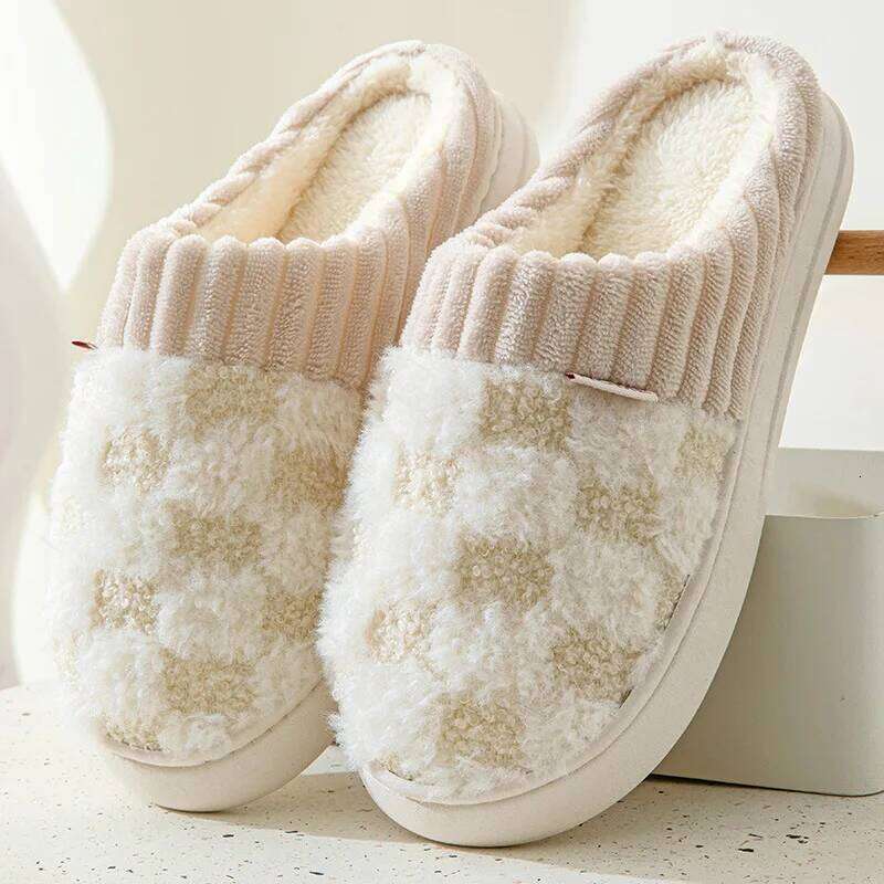 Kidmi Winter Women's Cotton Home PVC Warm and Anti-slip Ladies Shoes Comfortable Beathable Durable Thick Plush Slippers