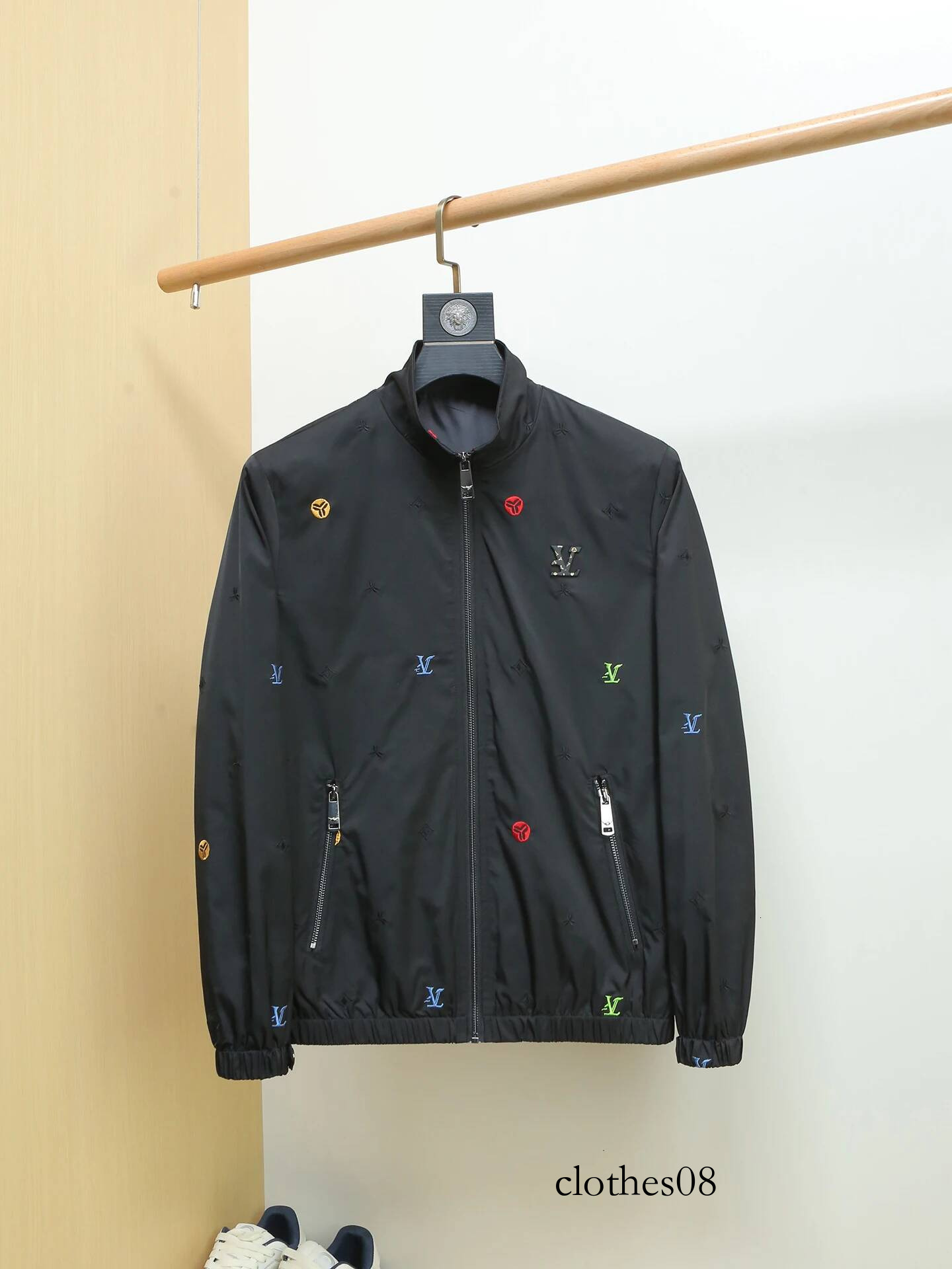 Ele Embroidered Slim Fit Jaet Men's Faion Spring Autumn Thin Casual Sle Polyester Fabric Stand Collar Outerwear