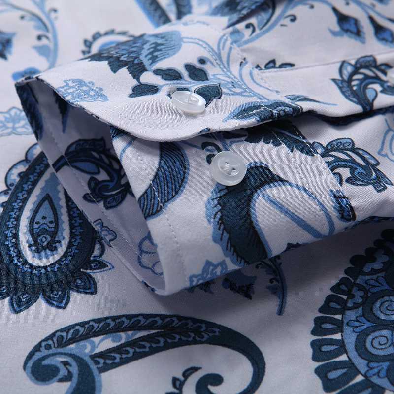 Spring and Autumn New Mens Long Sleeved Fashionable Printed Shirt Lapel Trendy Slim Fit Shirt M260305