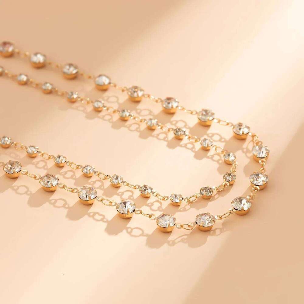 Retro Simple Sweet Luxury Shining Crystal Waist Chain 2025 Multi layer Gold Color Metal Girl Fashion Charm Jewelry S260304