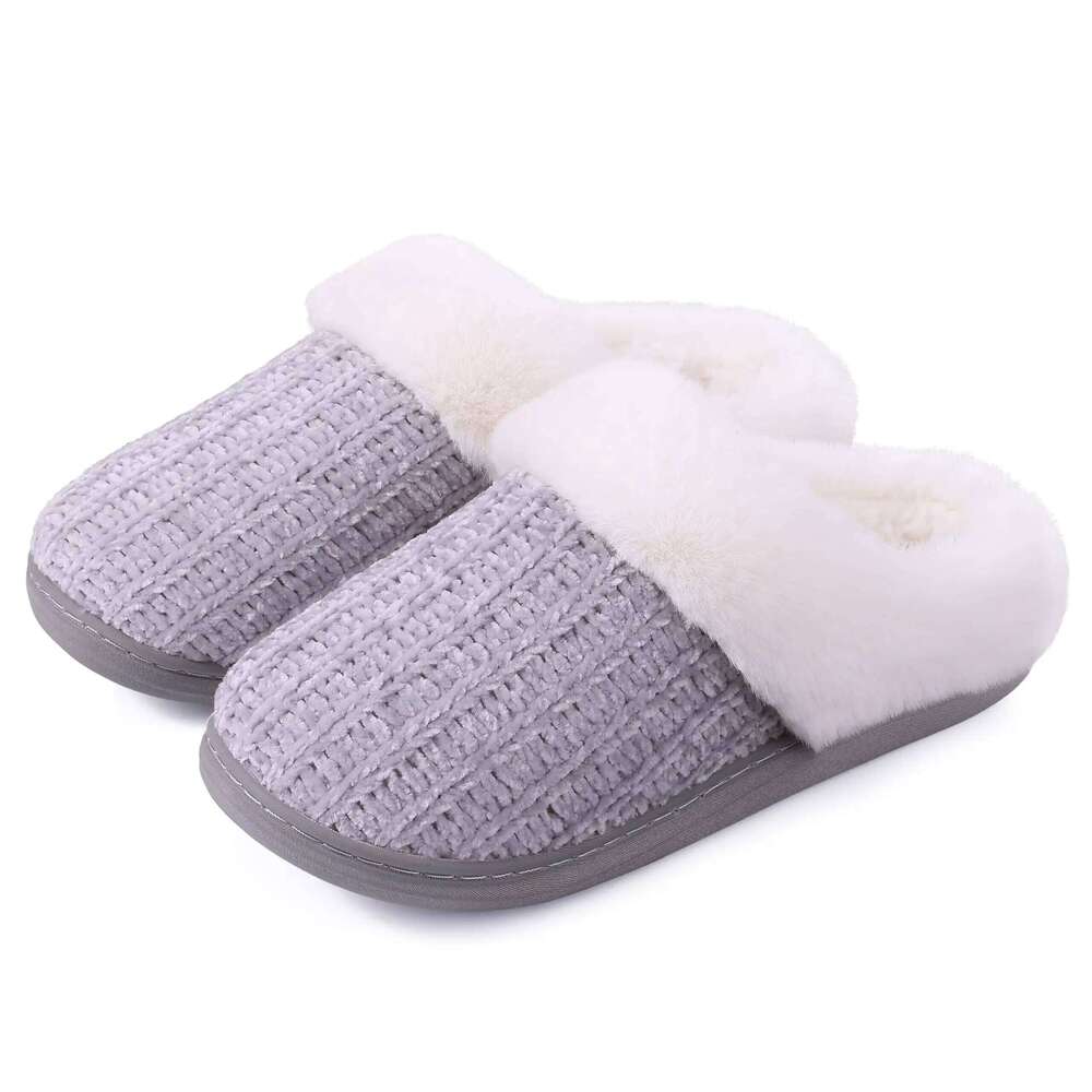 Kidmi Warm Knit Home for Women Comfortable Wool-Like Lined Chenille Slippers with Memory Foam Indoor Winter Fuzzy Shoes