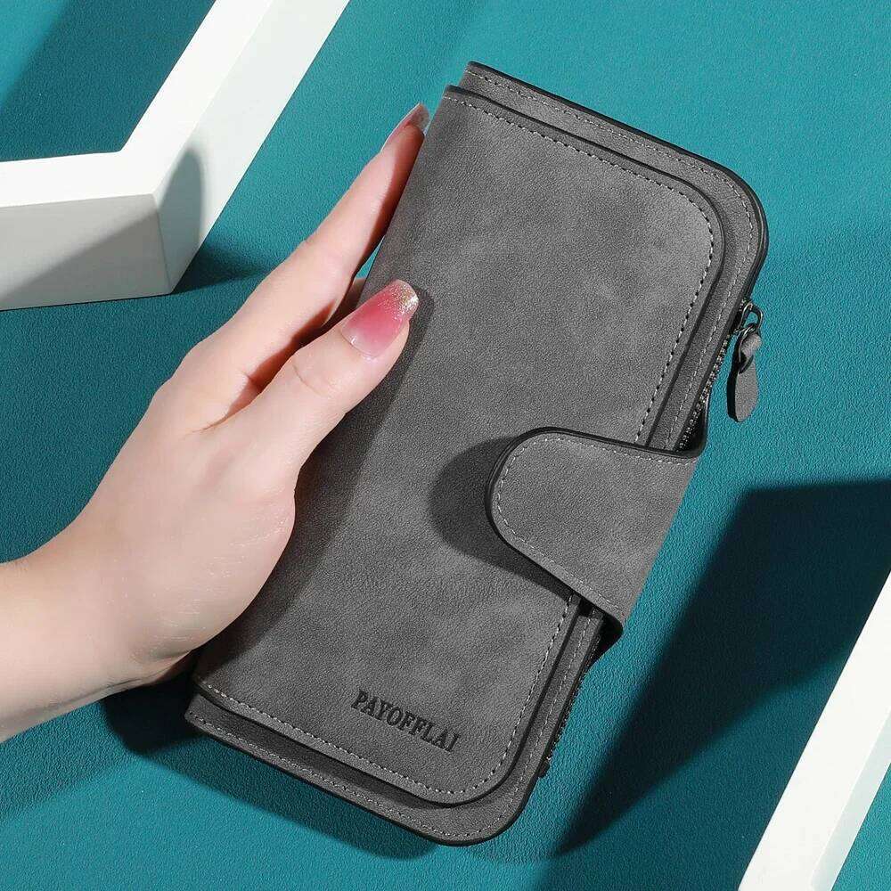 Ladies' long wallet mobile phone - large capacity three fold design, with multiple card slots and zippered coin pockets C260304