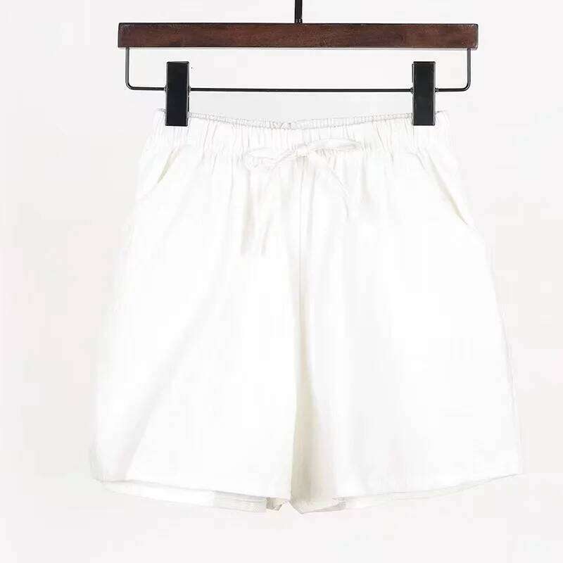 2024 New Summer Cotton Linen Beach Shorts Women Basic Short Pants Mini Wide Leg Trousers Ladies Fashion Casual Home Streetwear XJ260305