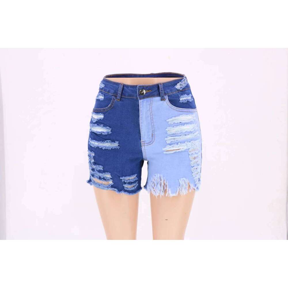 Washed Ripped Yin-Yang Color High-waisted Denim Shorts. Women's Summer Street Fashion Personality Hot Girl Casual Short Jeans XJ260305
