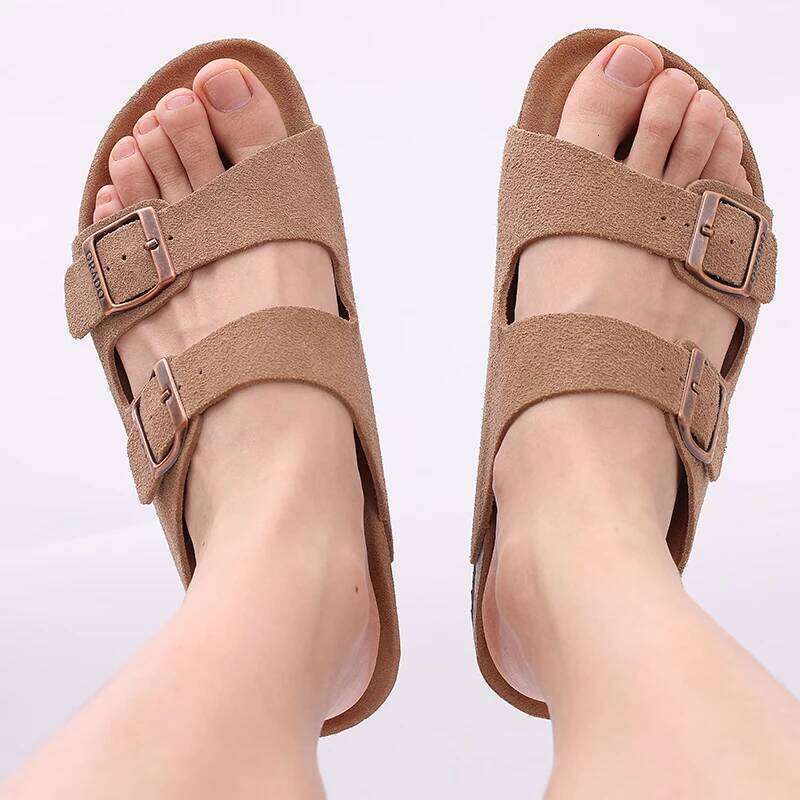 Kidmi Women's Cork Fashion Men Mules Sandals Soft Suede Beach Shoes with Arch Support Leather Clogs Slides