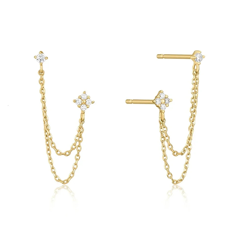 Arrival Double Ear Studs Tassel Chains Hanging Earrings for Women Ear Piercing 3 Metal Color CZ Jewelry 260303