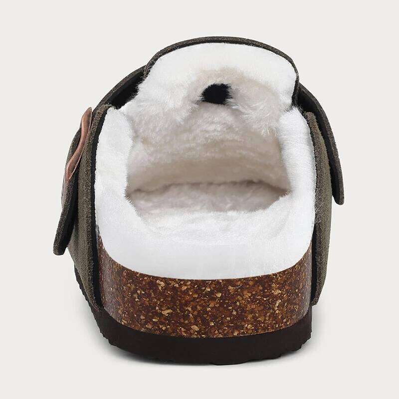 Kidmi New Women's Mules With Adjustable Buckle Soft Plush Lining Warm Clogs Slippers Non-slip Cork Insole Cozy Sandals For Women