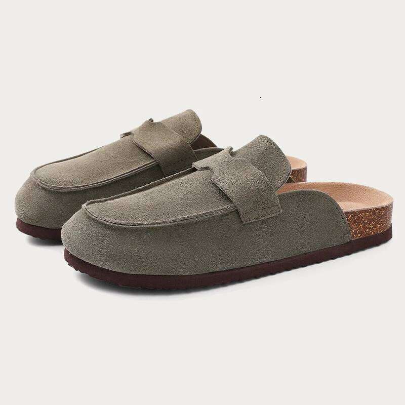 Kidmi New Men Suede Soft Women Mules Summer Cork Clogs Slippers Outdoor Beach Sandals Fashion Nonslip Home Shoes