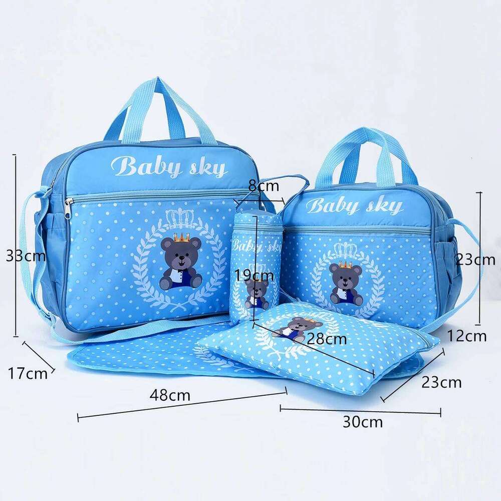 Mommy Five Piece Fashion Print Bears Multifunctional Large Capacity One Shoulder Crossbody Maternal Baby Diaper Bag Z260304