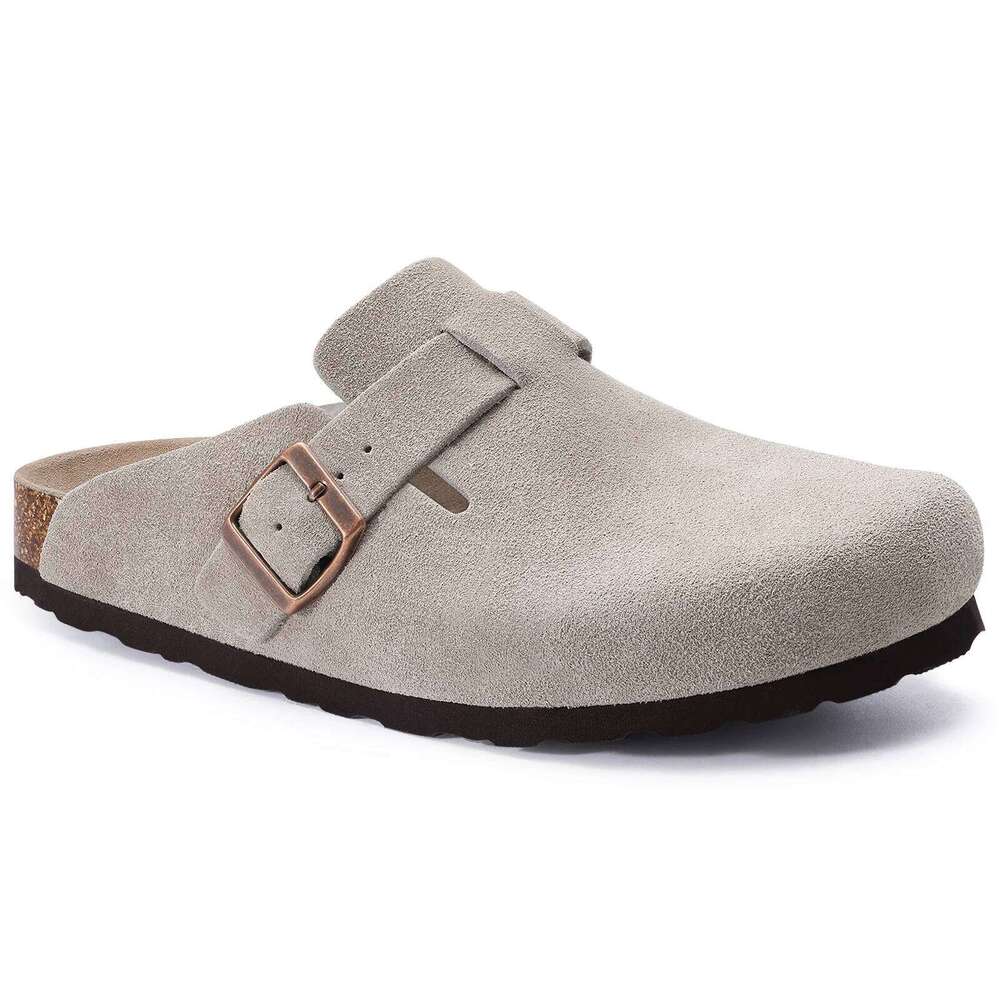 Kidmi New Women Men Clogs Suede Fashion Cork Footbed Leather Classic Mules Soft Antiskid House Slippers