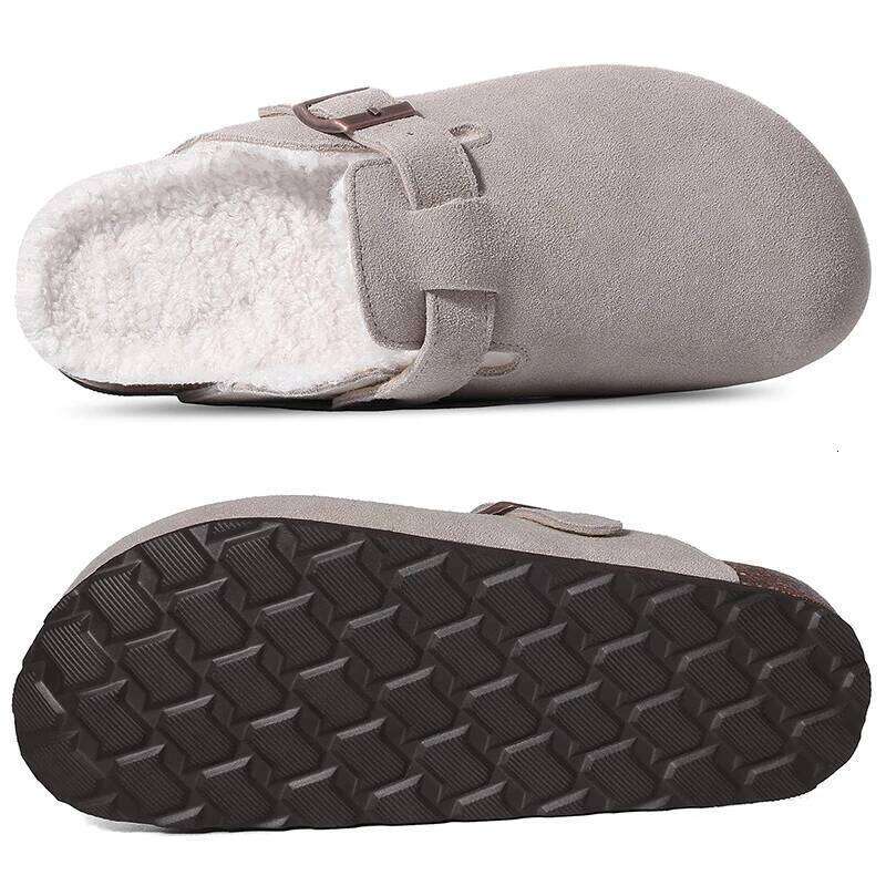 Kidmi Winter Casual Mules For Women and Men New Clogs Slippers With Adjustable Buckle Cow Suede Cork Insole Cozy Women's Sandals